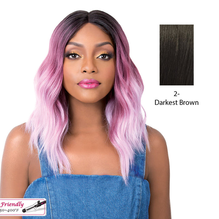 Synthetic Hair Lace Front Wig Swiss Lace Deep Part_ Sun Kiss,Darkest Brown