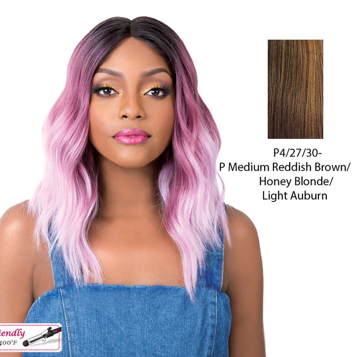 Synthetic Hair Lace Front Wig Swiss Lace Deep Part_ Sun Kiss,Streaked Blend Of Medium Brown, Strawberry Blonde, And Light Auburn