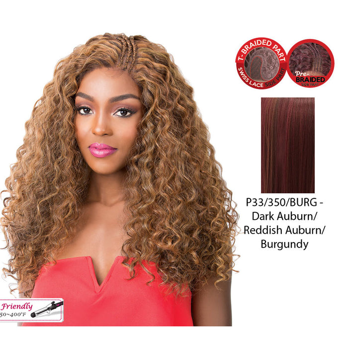 Premium Synthetic T Braided Part Swiss Lace Front Wig - Kandee,P33/350/Burg