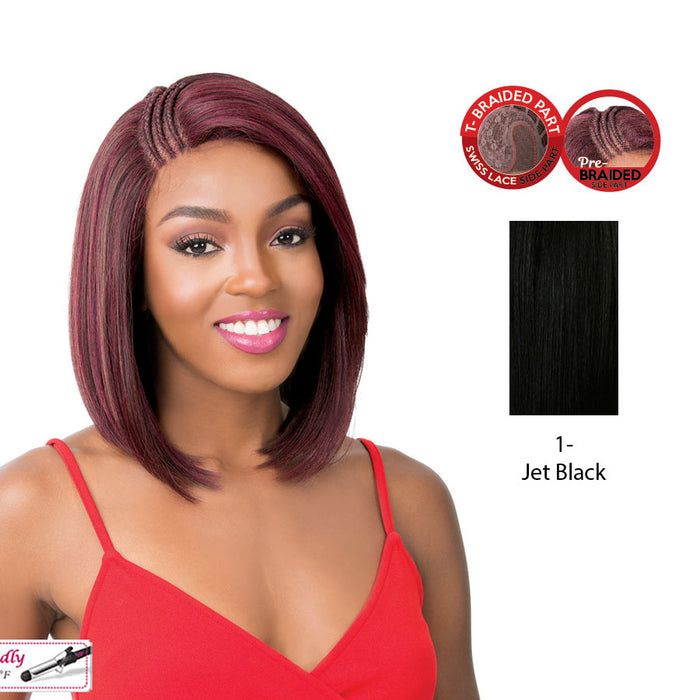 Synthetic Swiss Lace Front Wig Swiss Lace T Braided Part Malibu,Black