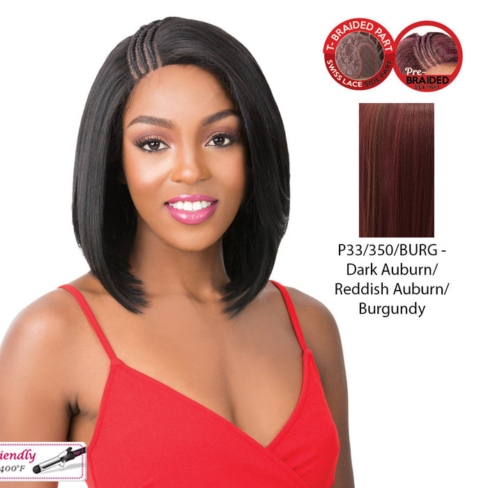 Synthetic Swiss Lace Front Wig Swiss Lace T Braided Part Malibu,P33/350/Burg