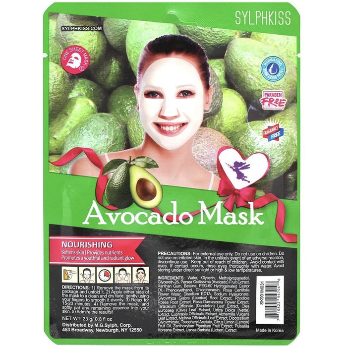 SylphKiss Nourishing Avocado Facial Sheet Mask 0.8 Oz.