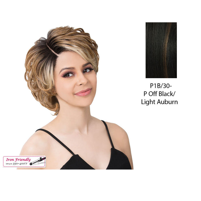 Synthetic Wig 2020 - Tessa,Off Black Base With Light Auburn Highlights