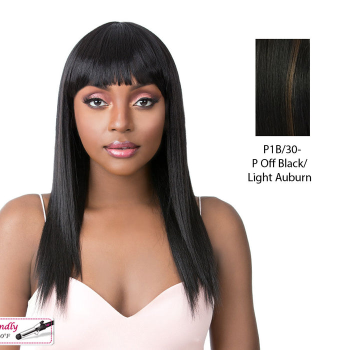 Yaki Bang Weave 20" Heat Friendly Synthetic Wig,Off Black Base With Light Auburn Highlights