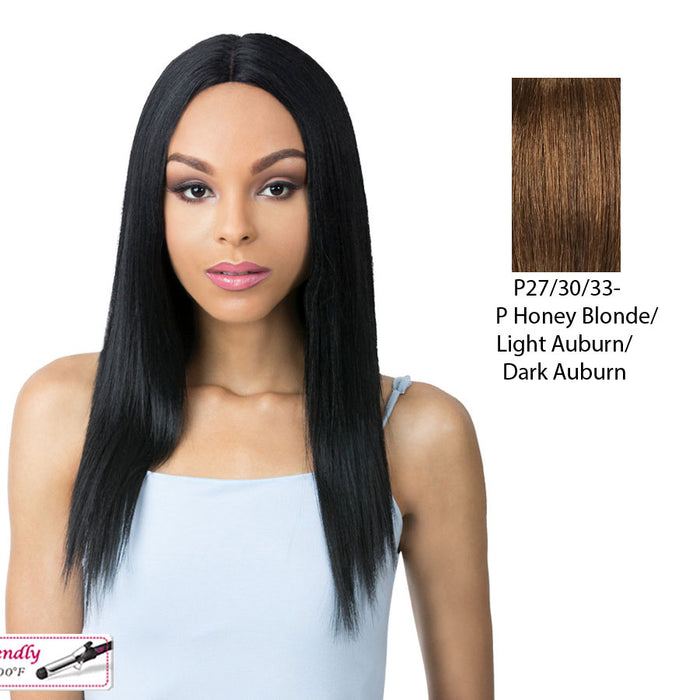 Yaki Bang Weave 20" Heat Friendly Synthetic Wig,Streaked Blend Of Strawberry Blonde, Light Auburn, And Dark Auburn
