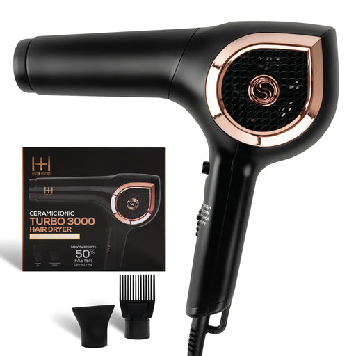 Hot  Hotter Ceramic Ionic Turbo 3000 Hair Dryer, Black Rose Gold