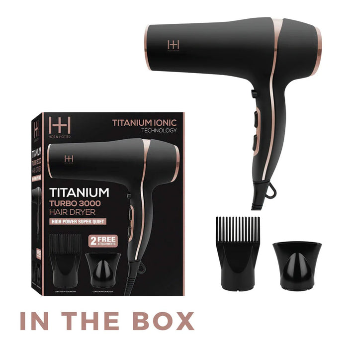 Hot  Hotter Titanium Ionic Turbo 3000 Hair Dryer, BlackRose Gold