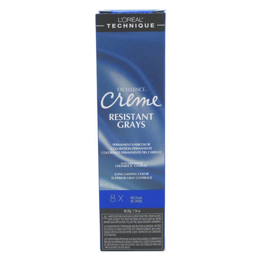 L'Oreal Excellence Resistant Gray Permanent Creme Haircolor Color 8X Medium Blonde