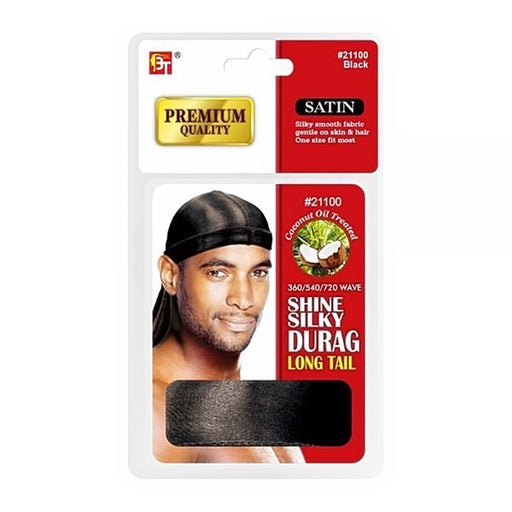 Beauty Town Coconut Oil Treated Shine Silky Durag Long Tail, Black