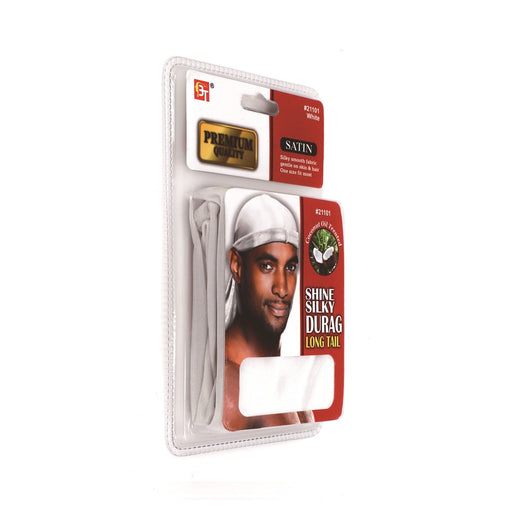 Beauty Town Coconut Oil Treated Shine Silky Durag Long Tail, White