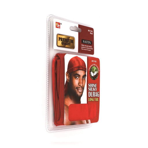 Beauty Town Coconut Oil Treated Shine Silky Durag Long Tail, Red