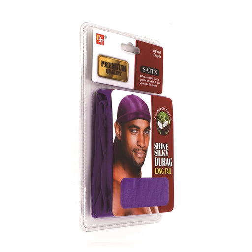 Beauty Town Coconut Oil Treated Shine Silky Durag Long Tail, Purple