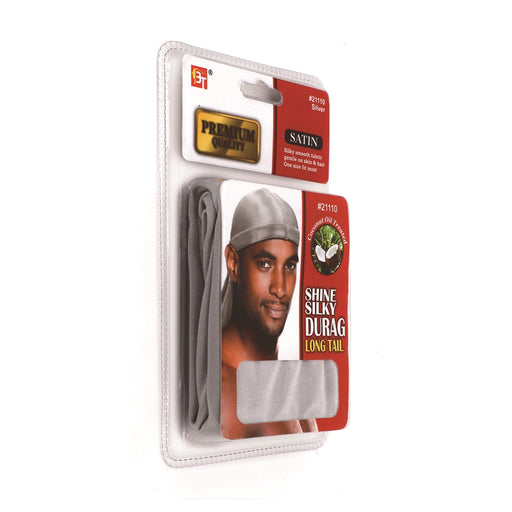 Beauty Town Coconut Oil Treated Shine Silky Durag Long Tail, Silver