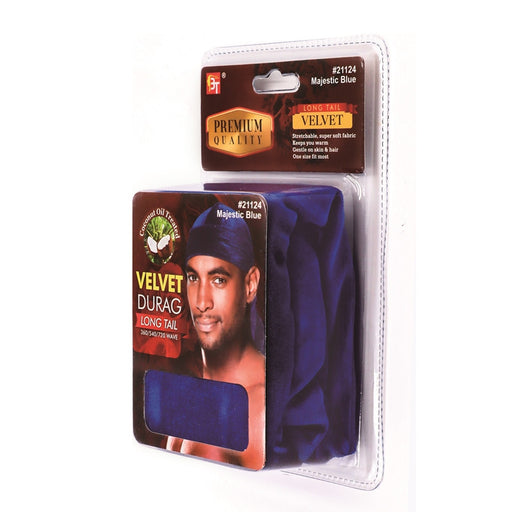 Beauty Town Coconut Oil Treated Velvet Durag Long Tail, Majestic Blue