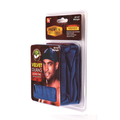 Beauty Town Coconut Oil Treated Velvet Durag Long Tail, Midnight
