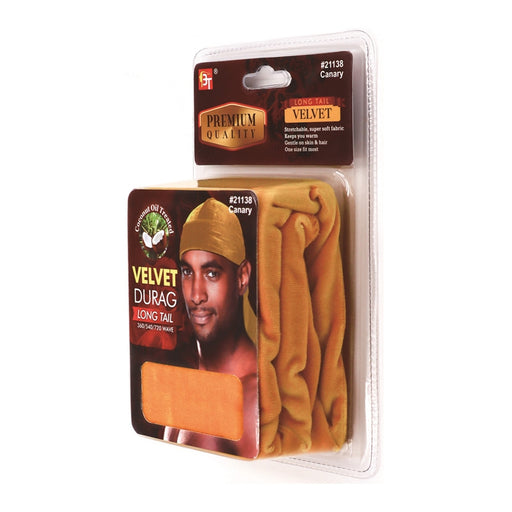 Beauty Town Coconut Oil Treated Velvet Durag Long Tail, Canary
