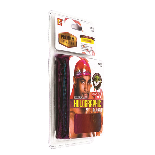 Beauty Town Coconut Oil Treated Stretchable Holographic Durag Long Tail, Red