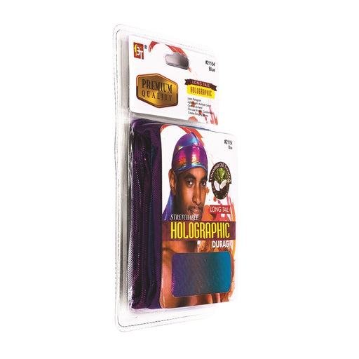 Beauty Town Coconut Oil Treated Stretchable Holographic Durag Long Tail, Blue