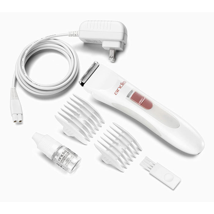 Andis 24630 Women's Lithium-ion Electric Personal Trimmer -Cordless Lightweight 6-piece Home Kit, White
