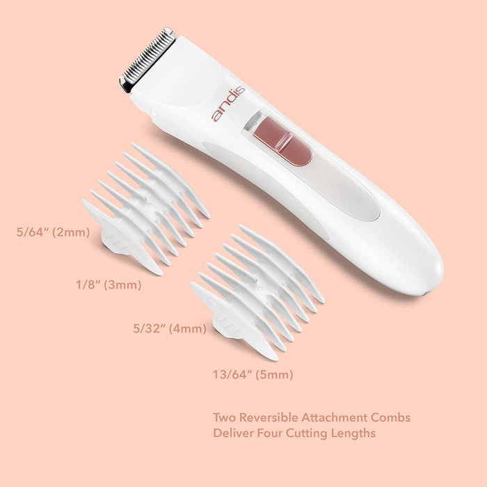 Andis 24630 Women's Lithium-ion Electric Personal Trimmer -Cordless Lightweight 6-piece Home Kit, White