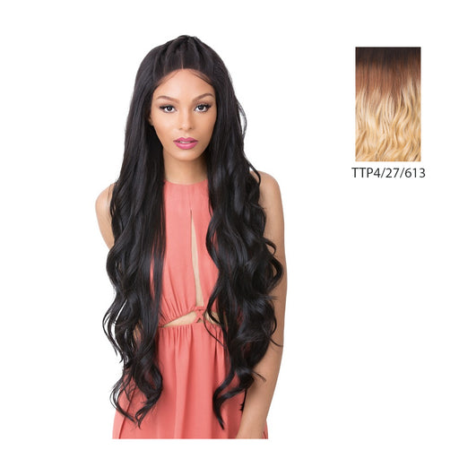 100 Percent Human Hair Blend 360 Circular Frontal Lace Wig,Ttmedium Brown Base With Strawberry Blonde Highlights/613
