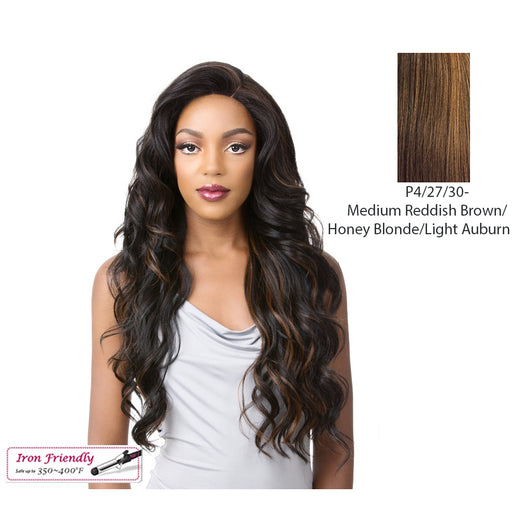 Human Hair 360 All Round Deep Lace Wig,Thick Streaks Dark Brown/Strawberry Blonde/Medium Auburn / Red Brown