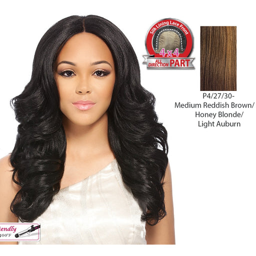 Synthetic Lace Front Wig Swiss Lace Germana,Streaked Blend Of Medium Brown, Strawberry Blonde, And Light Auburn