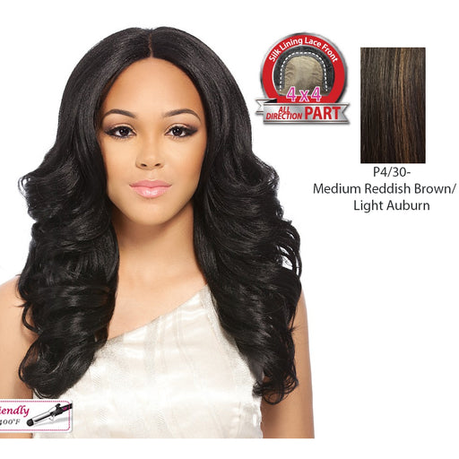 Synthetic Lace Front Wig Swiss Lace Germana,Medium Brown Base With Light Auburn Highlights
