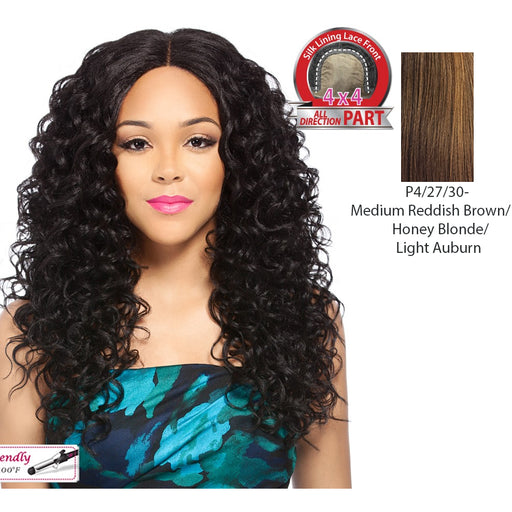 Iron Friendly Swiss Lace Front Wig - Tereza,Streaked Blend Of Medium Brown, Strawberry Blonde, And Light Auburn