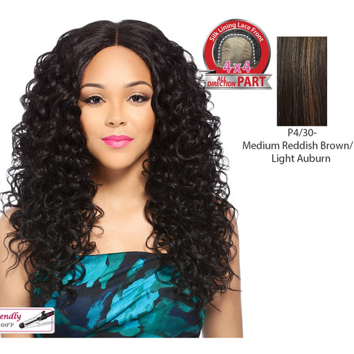 Iron Friendly Swiss Lace Front Wig - Tereza,Medium Brown Base With Light Auburn Highlights