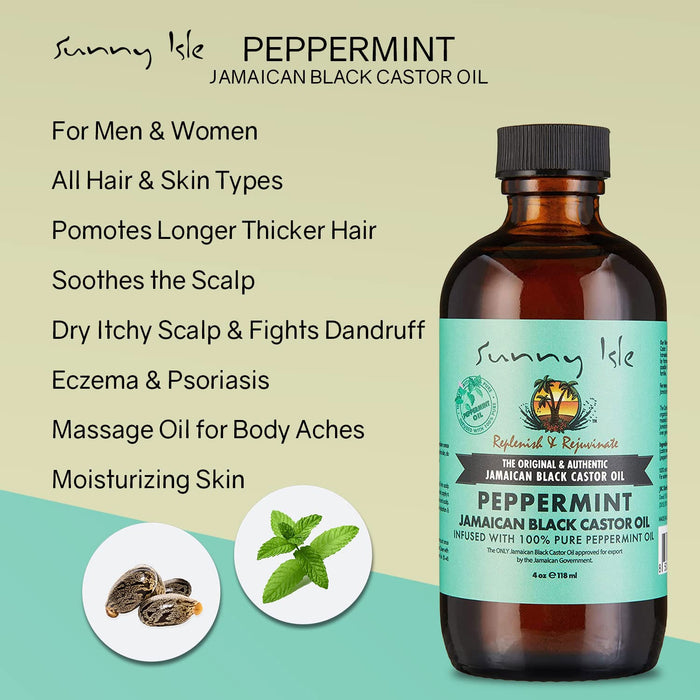 Sunny Isle Peppermint Jamaican Black Castor Oil 4 Oz.