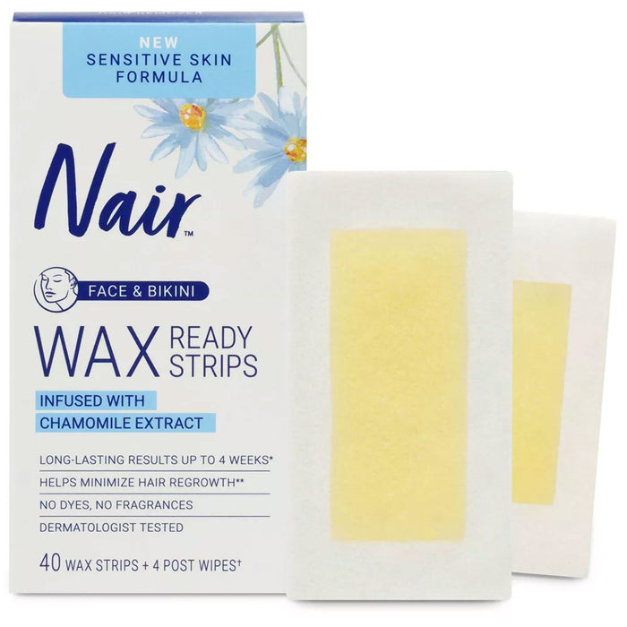 Nair Face and bikini Wax Ready Strips senstive skin Fomula, 40 Strips