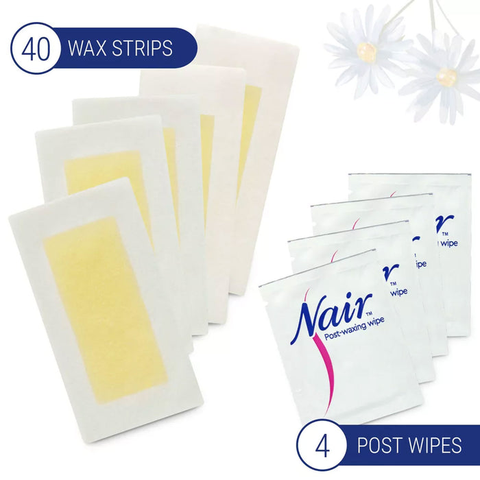 Nair Face and bikini Wax Ready Strips senstive skin Fomula, 40 Strips