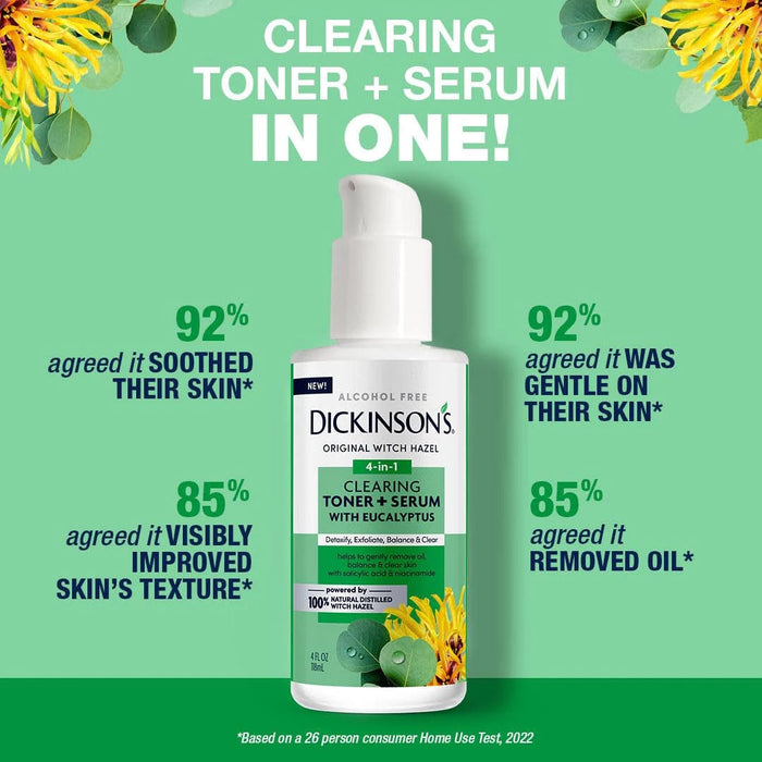 Dickinson's Witch Hazel Clearing Toner and Serum with Eucalyptus, 4 Oz.
