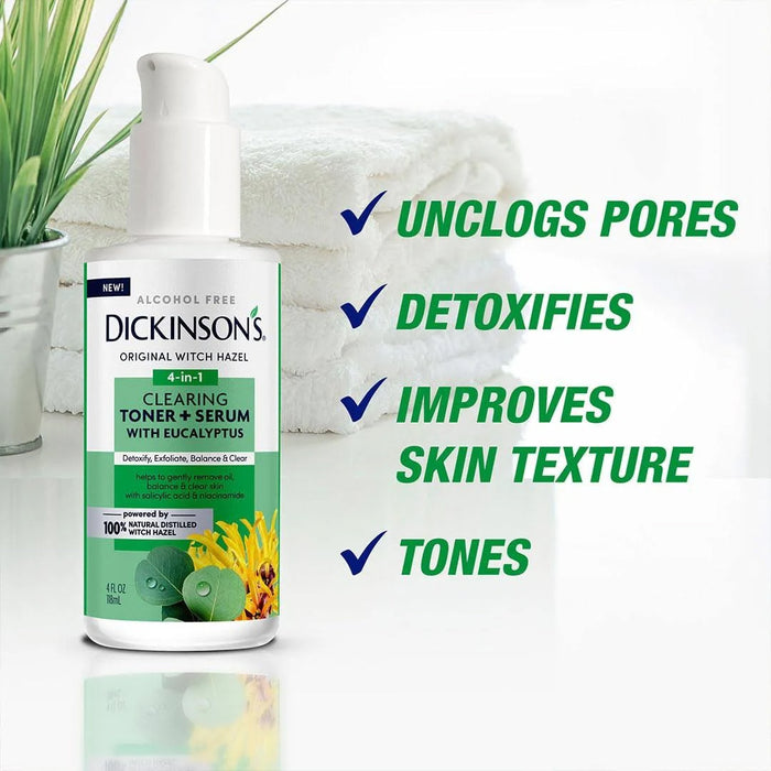 Dickinson's Witch Hazel Clearing Toner and Serum with Eucalyptus, 4 Oz.