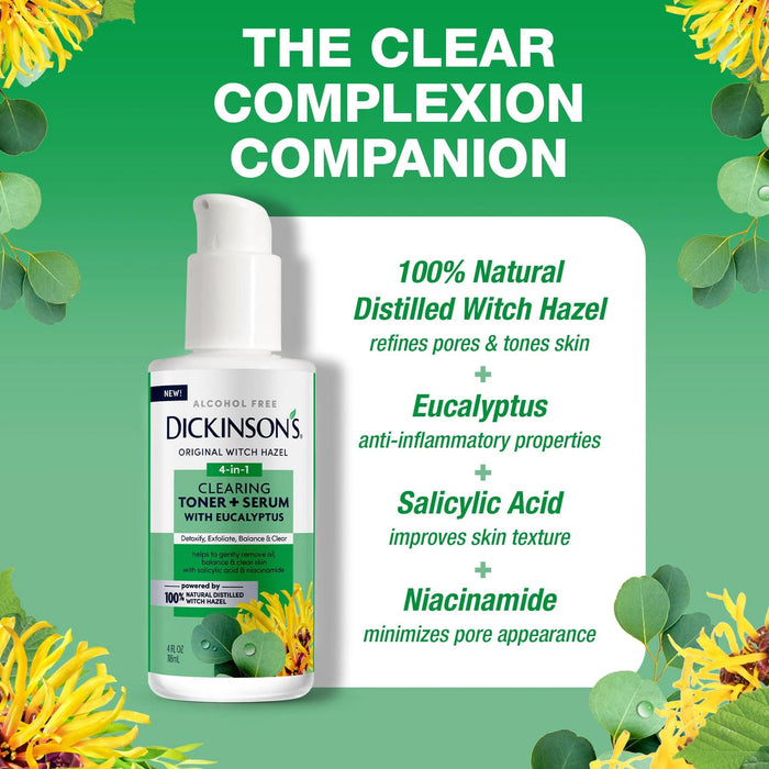 Dickinson's Witch Hazel Clearing Toner and Serum with Eucalyptus, 4 Oz.