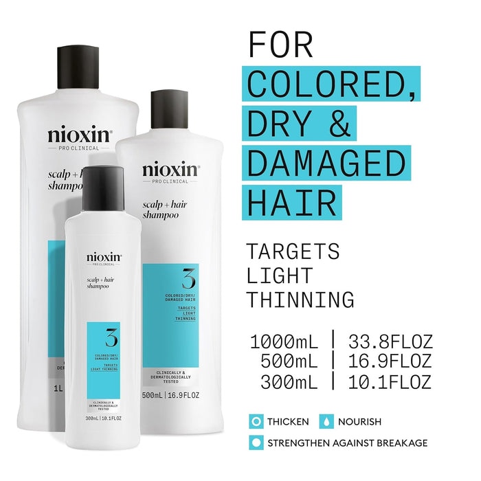 NIOXIN System 3 Cleaning Shampoo For Colored Hair With Light Thinning, 10.1 Oz.
