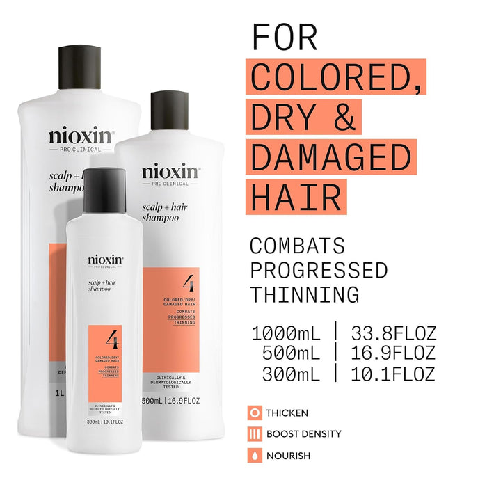 NIOXIN System 4 Cleaning Shampoo For Colored Hair With Progressed Thinning, 10.1 Oz.
