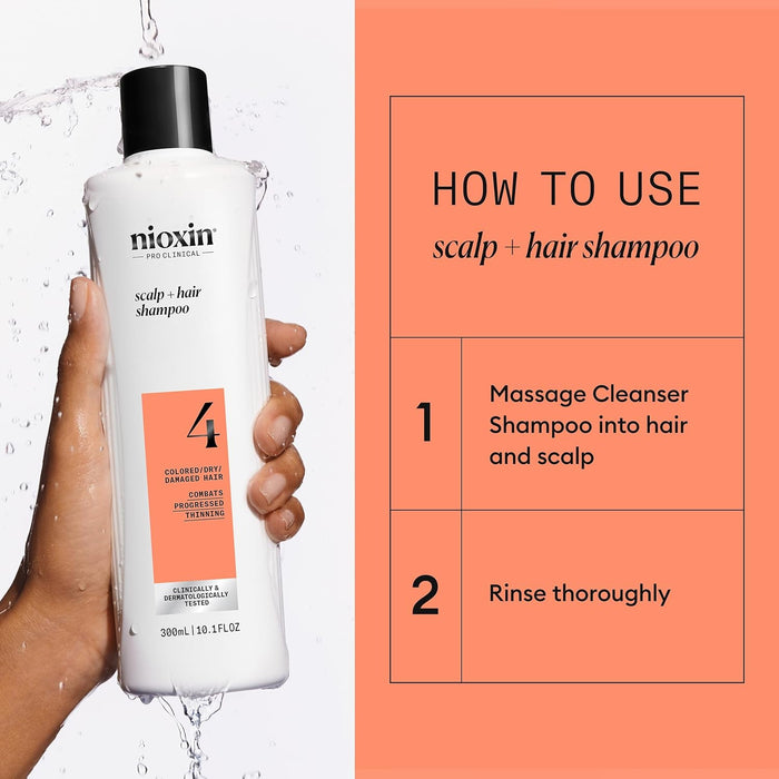 NIOXIN System 4 Cleaning Shampoo For Colored Hair With Progressed Thinning, 10.1 Oz.