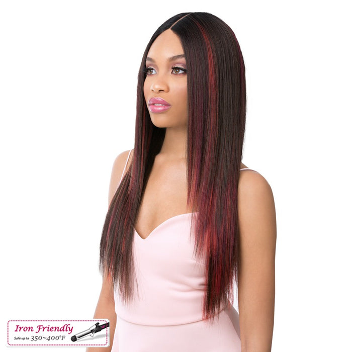 Yaki Straight Ready-To-Go Elegant Style With Heat Resistant Synthetic Wig,Two Tone Mix Off Black/Burgundy/Red