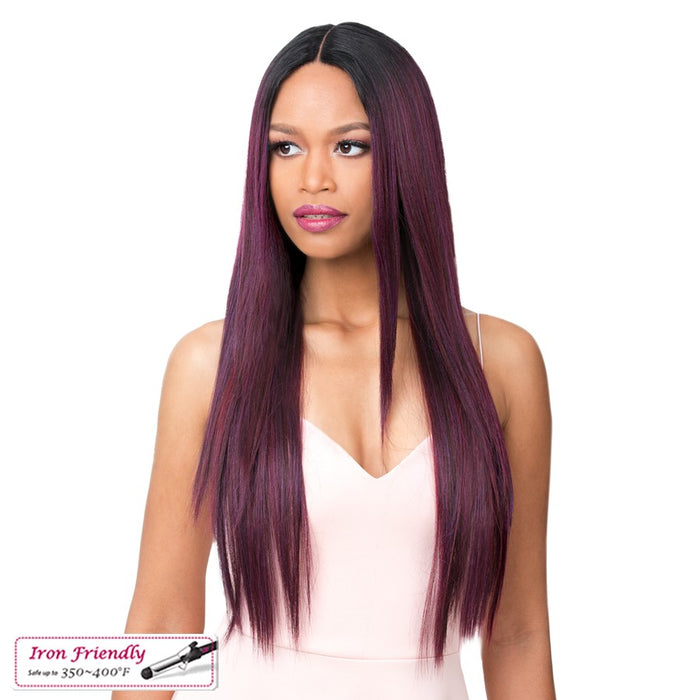 Yaki Straight Ready-To-Go Elegant Style With Heat Resistant Synthetic Wig,Two Tone Mix Misty Black Burgundy