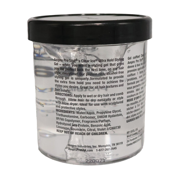 Ampro Pro Style Clear Ice Protein Styling Gel, Ultra Hold, 15 Oz.