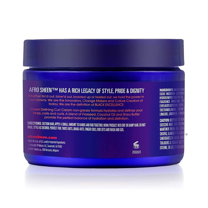 Afro Sheen Crown Defining Curl Cream. Contains Shea Butter And Coconut Oil To Define And Hydrate. 12 Oz