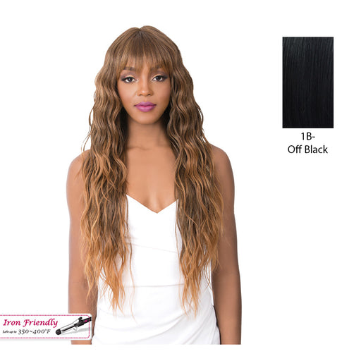 Short Central Part Of Lace Bang Angelica Wig,Off Black
