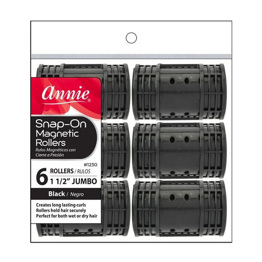 1 1/2" Annie Snap On Magnetic Rollers, Black, Jumbo, 6/PK