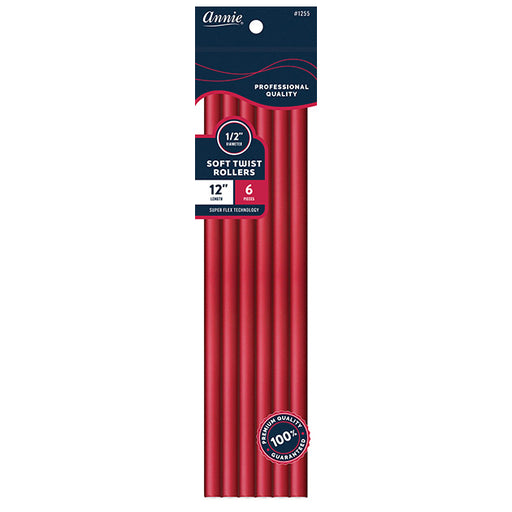 Annie Soft Twist Roller, 12" Long, 1/2", Red, 6/PK