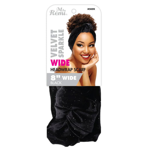 Ms. Remi Wide Silky Headwrap Scarf Velvet Sparkle, 8", Black