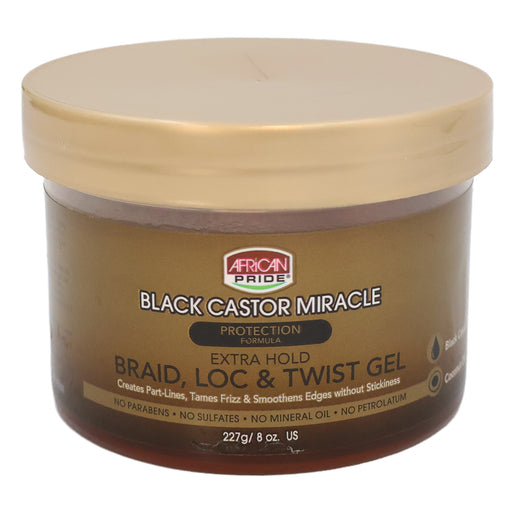 African Pride Black Castor Miracle Extra Hold Braid LOC Twist Gel, 8 Oz.