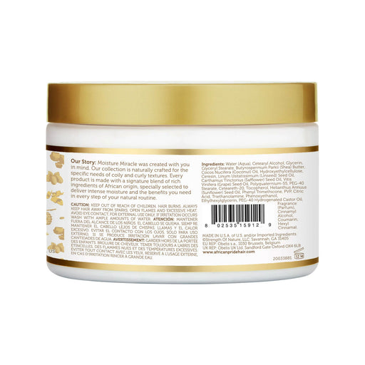 African Pride Moisture Miracle Curling Cream, Shea Butter Flaxseed Oil, Moisturize Define, 12 Oz