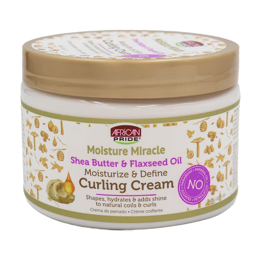 African Pride Moisture Miracle Curling Cream, Shea Butter Flaxseed Oil, Moisturize Define, 12 Oz